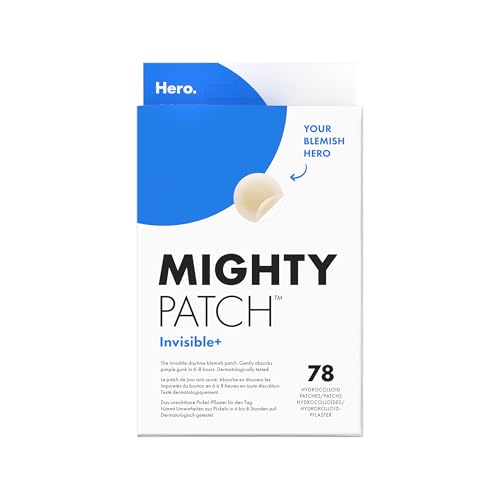 Mighty Patch Invisible+ Spot Patches by Hero Cosmetics, Daytime Acne Treatment, Clear Spot Remover Hydrocolloid Patches, Anti Acne Dots, Spot Treatment Blemish & Pimple Stickers - 78 Pimple Patches