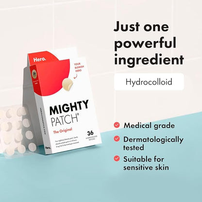 Mighty Patch Original Spot Patches by Hero Cosmetics, Day & Night Time Acne Treatment, Clear Spot Remover Hydrocolloid Patches, Anti Acne Dots, Spot Treatment Pimple Stickers - 36 Patches