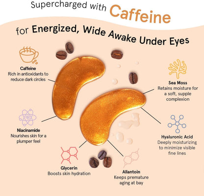 Caffeine Under Eye Gel Patches - Revitalizing Under Eye Patches for Dark Circles - Eye Patches for Puffy Eyes - Eye Patch with Niacinamide & Hyaluronic Acid - Vegan Eye Masks Skincare, 24 Pairs