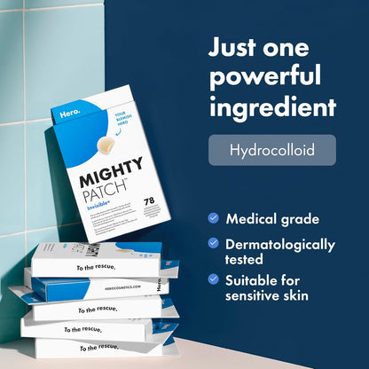 Mighty Patch Invisible+ Spot Patches by Hero Cosmetics, Daytime Acne Treatment, Clear Spot Remover Hydrocolloid Patches, Anti Acne Dots, Spot Treatment Blemish & Pimple Stickers - 78 Pimple Patches