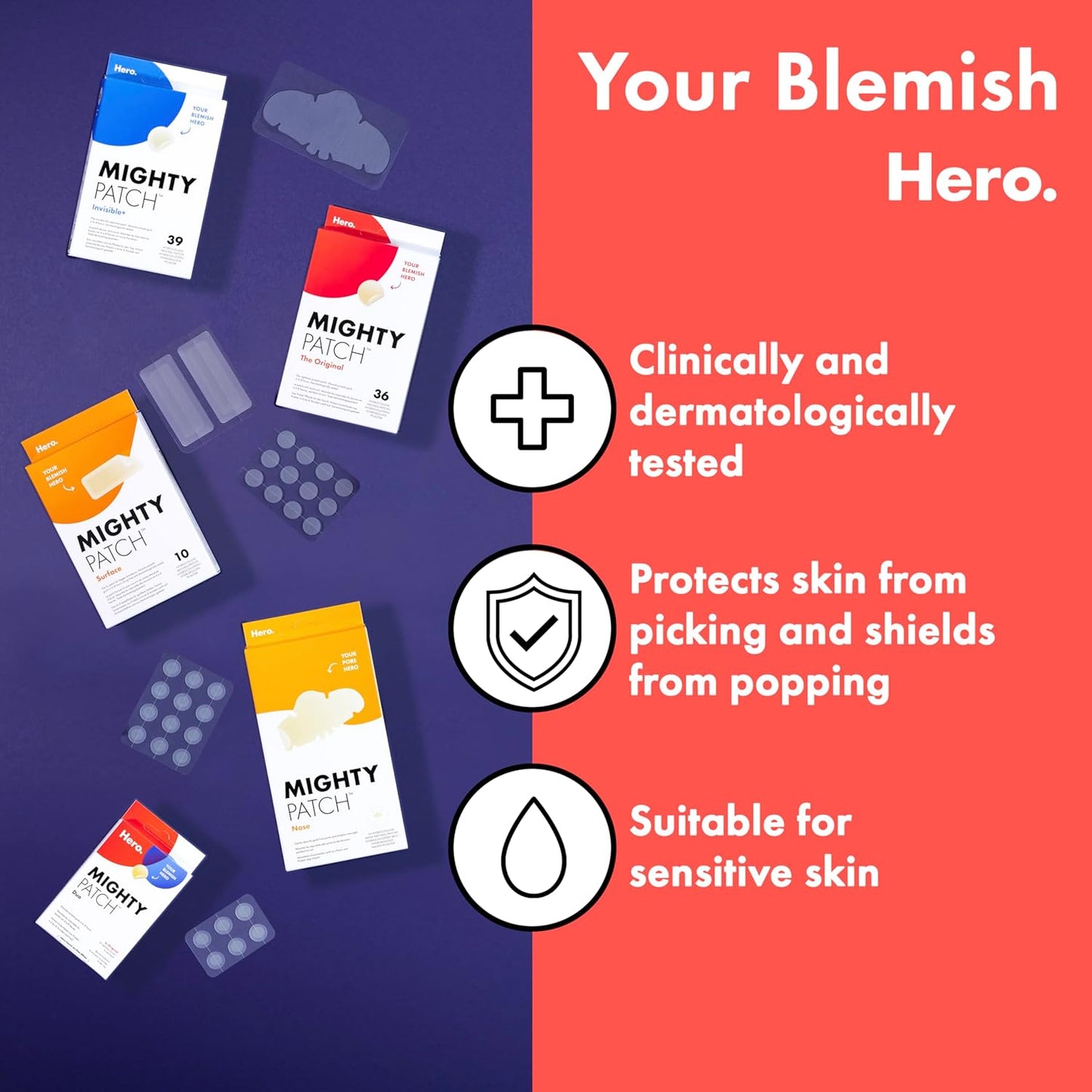 Mighty Patch Invisible+ Spot Patches by Hero Cosmetics, Daytime Acne Treatment, Clear Spot Remover Hydrocolloid Patches, Anti Acne Dots, Spot Treatment Blemish & Pimple Stickers - 78 Pimple Patches